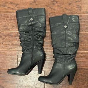 Arturo Chiang Leather Black Boots Heel Size 9